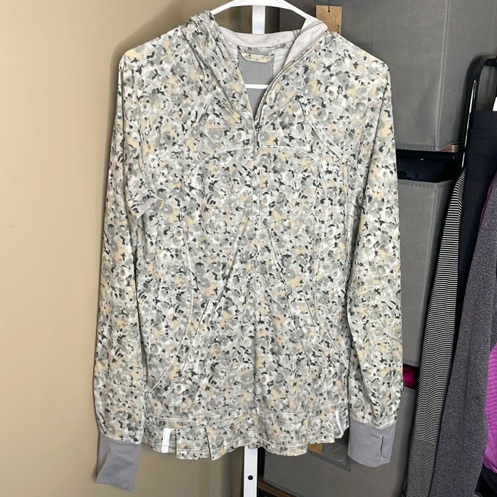 lululemon athletica lighten up  Floral Print Hooded Jacket - Gray, Cream, Yellow
